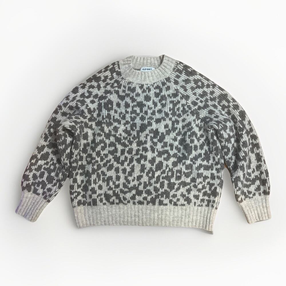 Old Navy Cheetah Print Sweater Size Medium Beige Gray Cozy Crewneck Knit Animal - Picture 2 of 10
